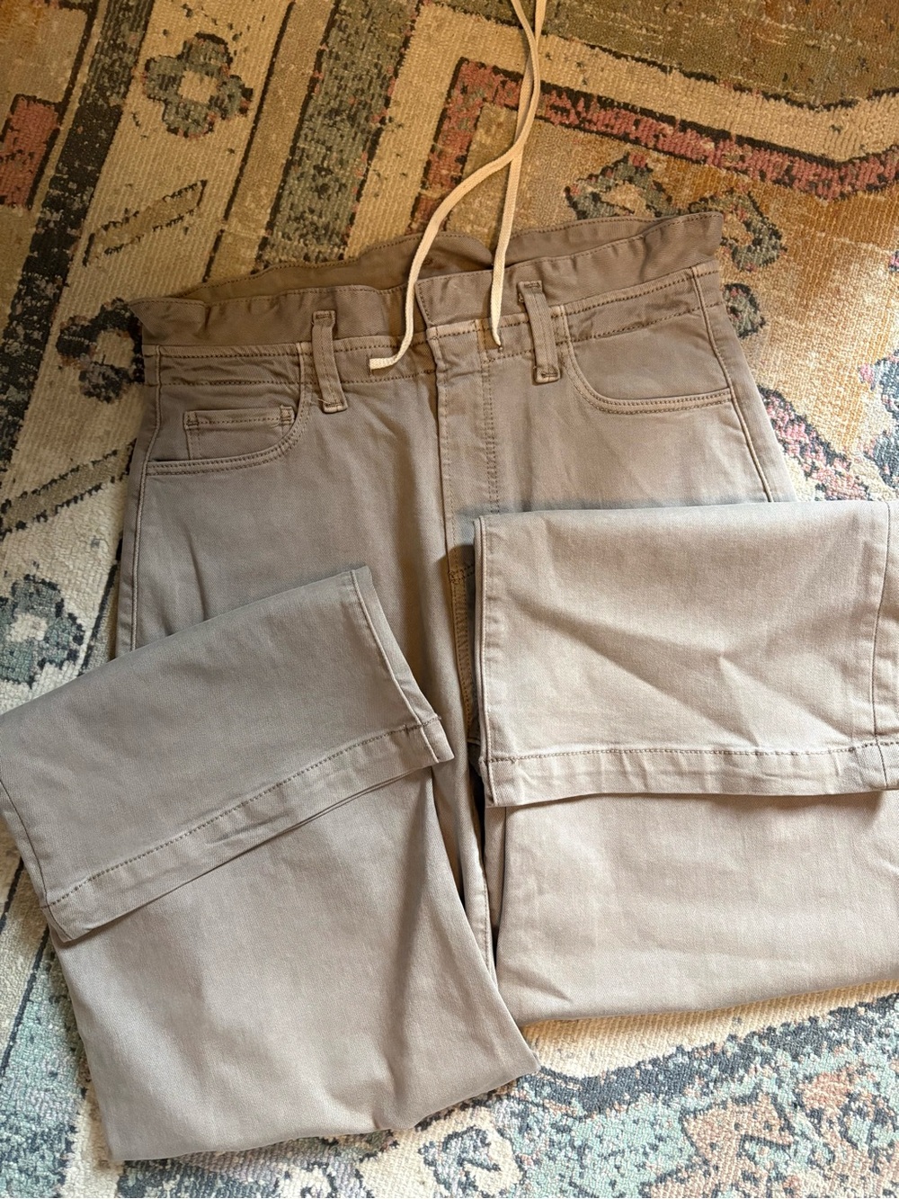 PAIGE Wide Leg Drawstring Pants in Taupe - Picture 4 of 9